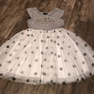 Sparkly Meow cat dress with polka dot tulle skirt